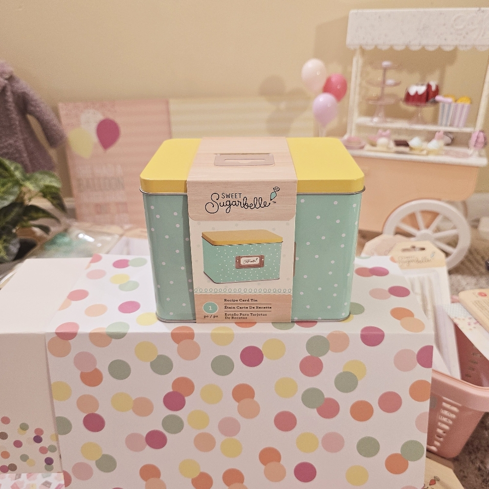 Sweet Sugarbelle Polka Dot Mint Cookie Food  Recipe Card Storage Retro Tin Box